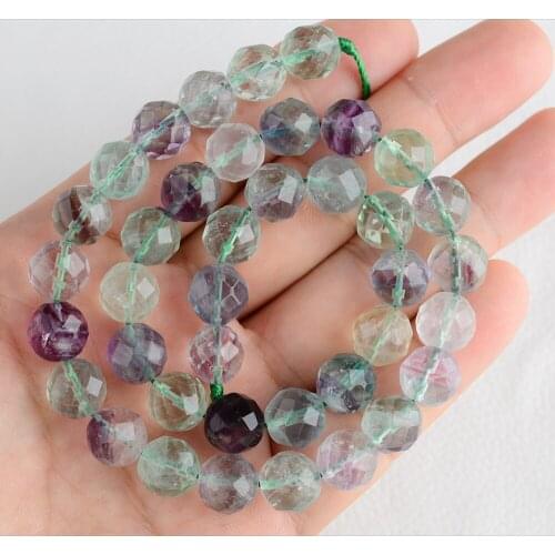 2PCS High Quality Natural faceted Colorful Fluorite Beads 8 - 12mm For Jewelry Making 15.5