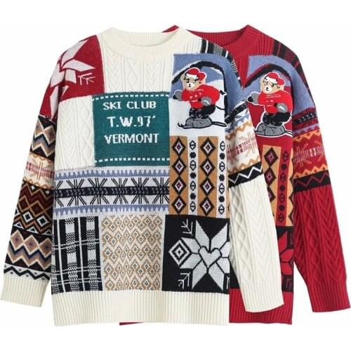 2020 New Womens Letters Cartoon Bear Cute Sweet Loose Outer Wear Lazy Wind Pullover Retro Warm Sweater Winter