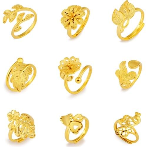 24K Gold Color Twisted Exquisite love lady loop Geometric Rings for Women Minimalist wedding Ring Vintage Indian finger Jewelry
