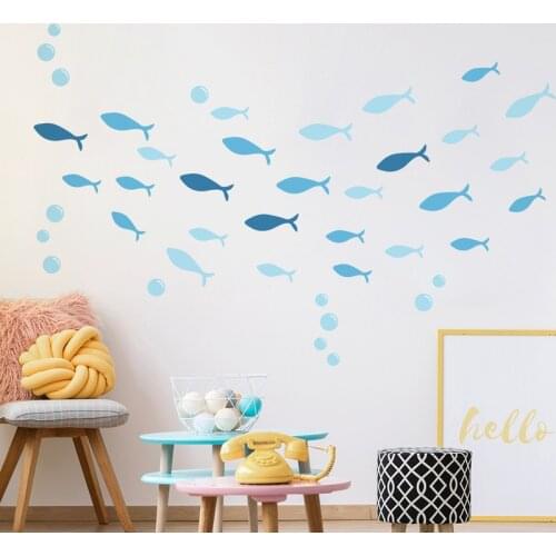 42pcs/set Blue Fish Vinyl Wallsticker for Baby kids Room Bathroom DIY Stickers Ocean Fish Scene Nursery Decoration Art PA169