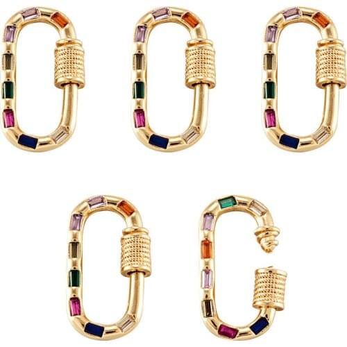 5pcs Brass Round Heart Safety Pin Shape Screw Locking Clasp Gold Color Clasps for Fashion Necklaces Keychain Making