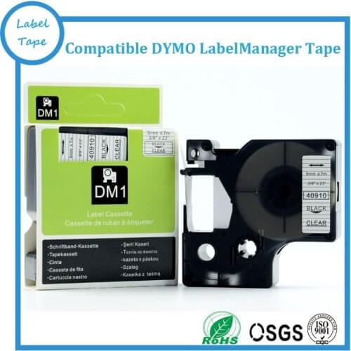 5PCS/LOT Black on Clear Adhesive 9mm Compatible Dymo D1 Clear Label Tape 40910