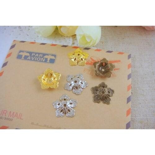 50pcs/lot 16mm filigree flower Metal Bead Caps Gold Silver Bronze Rhodium Color DIY Jewelry Material