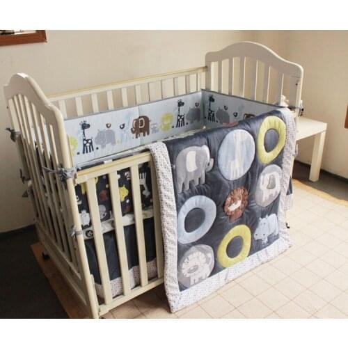 Promotion! 7PCS embroidered Baby cradle crib cot bedding set kit berco cunas crib set,include(bumper+duvet+bed cover+bed skirt)