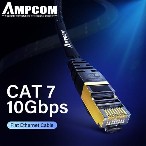 AMPCOM Ethernet Cable RJ45 Cat7 Lan Cable STP RJ 45 Flat Network Cable Patch Cord for Modem, Router, TV, Patch Panel, PC, Laptop