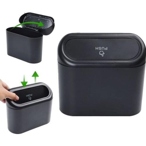 Car Trash Bin Hanging Vehicle Garbage Dust Case Storage Box Black Abs Square Pressing Type Trash Can Auto Interior Accessories
