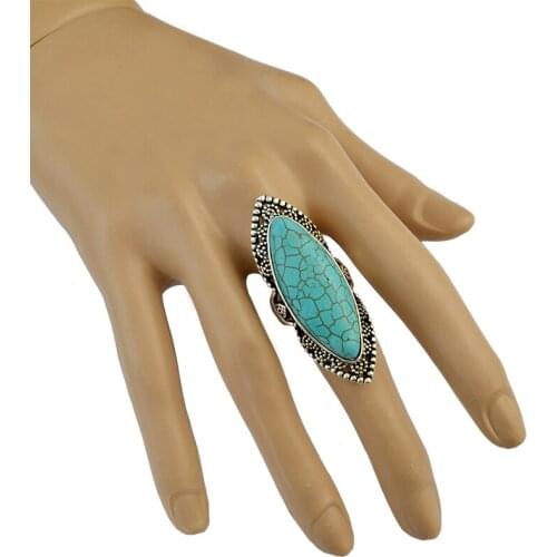 Bohemian Vintage Tibetan Silver Color Metal Rings for Women Blue Stone Geometric Finger Ring Wedding Party Gypsy Tribal Jewelry