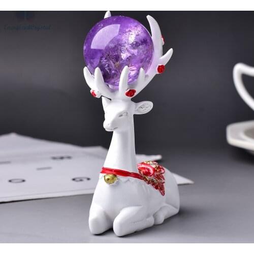 3.75'' White Red Deer Crystal Ball Display Stand Resin Room Decor Sphere Holder
