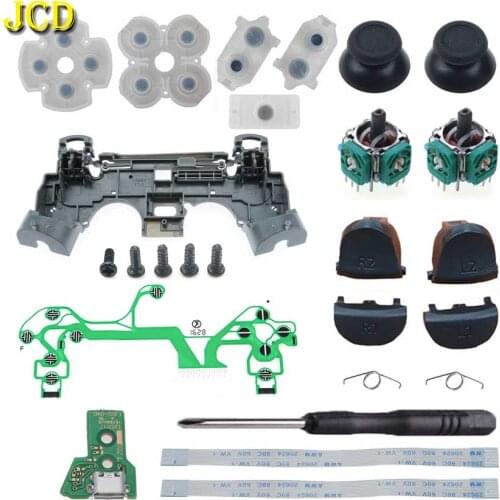 For PS4 JDS-040 R1 L1 R2 L2 Trigger Buttons 3D Analog Joysticks Thumb Sticks Cap Conductive Pad Charging Board Flex Cable Frame