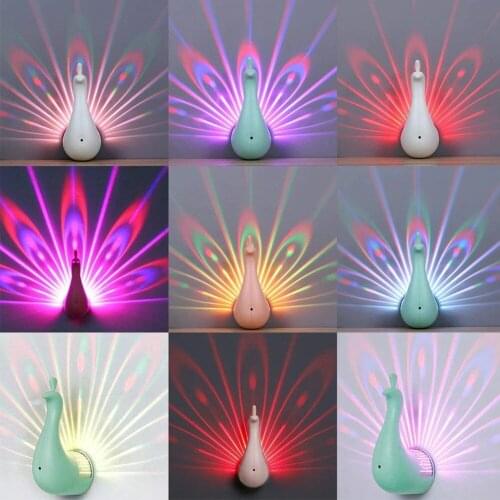 Home Decro Romantic Atmosphere Colorful Corridors Background Night Light LED Wall Light Peacock Projection Lamp Remote Control