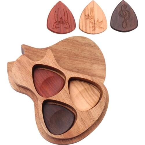 Guitar Picks Iron Pick Box Holder Collector with 3pcs Different Wood Picks Mediator for Guitar Accessories & Parts guitar tool