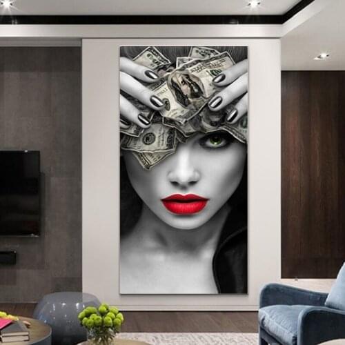 Mind on the Money Art Canvas Painting Sexy Red Lips Wall Art Pictures Decorative Posters and Prints for Living Room Home Decor