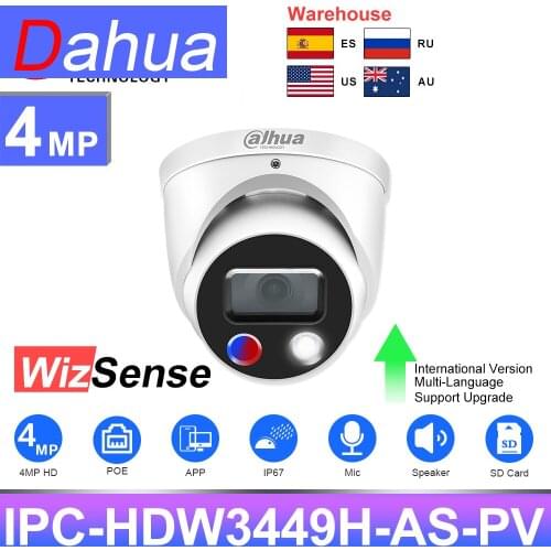 Dahua IP Camera 4MP HD Full-Color WizSense Active Deterrence IPC-HDW3449H-AS-PV Built-in mic Audio I/O Vehicle SD card