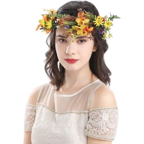 Artificial Garland Daisy Woven Rattan Flower Crown for Wedding Bridesmaid Hairbands Romantic Head Wreath Beach Party Headpiece