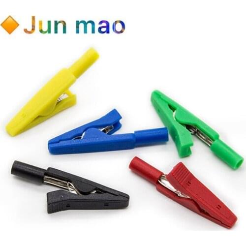 5mm Open Hole Insulation Weldable Crocodile Clip with 2mm Jack Straight In Probe / Banana Head Test Plug Yellow Red Green