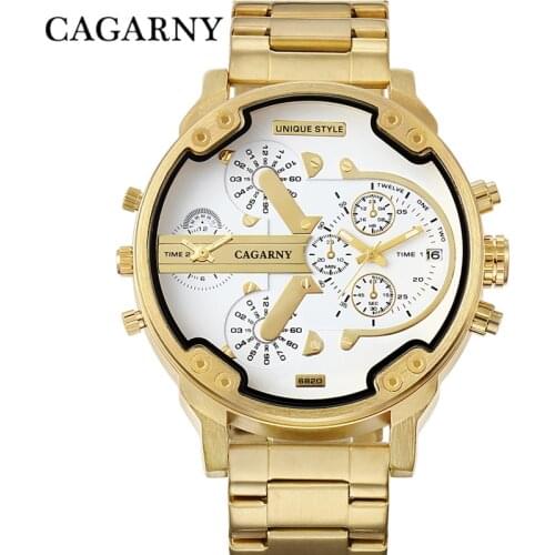 Cagarny Classic Designer Watches Men Gold Stainless Steel Fashion Mens Quartz Watch Man Dual Times Date Sport reloj hombre 2019
