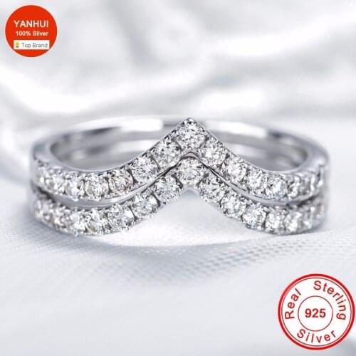 Real 925 Sterling Silver Geometric Wave Letter V Band Ring Fine Jewelry For Women Party Personality Stacking Accessories iR229