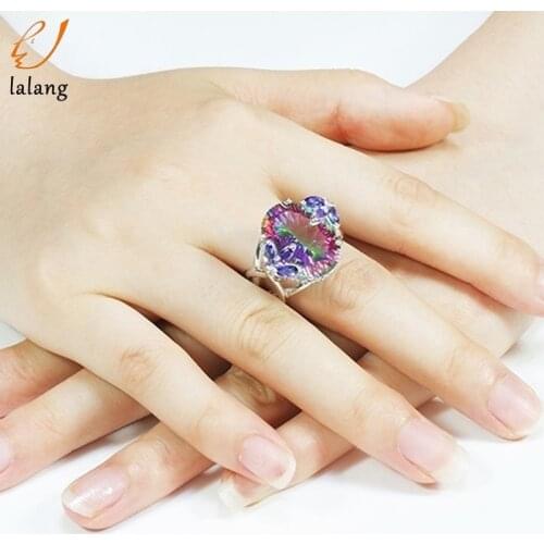 Hot Luxury Ring For Women Jewelry Pure Natural Mystery Rainbow Jewel Crystal Ring Wedding Jewelry