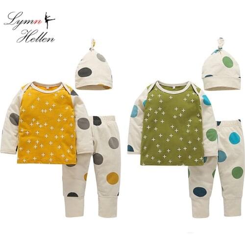 Baby Infant Children Clothes Set Long Sleeve Three-piece Round Dot Pants Cute Hat Cotton Girls Boys Clothing 0-3 Years Play Mats