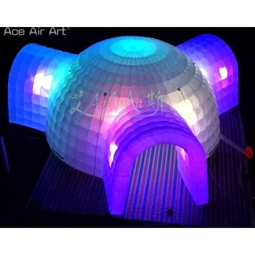 4.5m Dia Beautful led inflatable igloo dome marquee outdoor icegloo house tent 4 doors removable curtain for events/rooftop