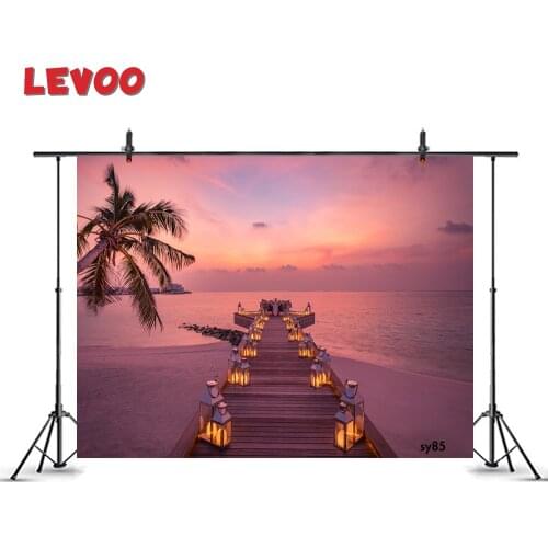 LEVOO Romantic Wooden Deck Candles Palm Leaves Sunset Sea Backdrop Vinyl Photography Background For Photo Studio Props Photozone