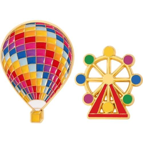 Cartoon Enamel Pins Cute Hot air Balloon Brooch Ferris Wheel Pins Amusement Park Facilities Childhood Memories Gift for Kids
