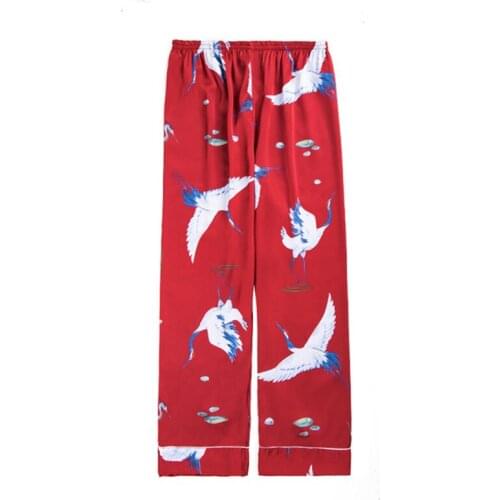 Crane pattern pajamas mens spring and summer single trousers pajamas home clothes casual fashion пижама