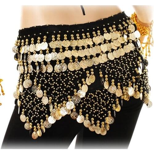 Hot Sale Festival Hip Scarf Belly Dancing Hip Scarf Gold Coins Velvet Indian Dance Wrap Belt Oriental Bellydance Wrap Skirt