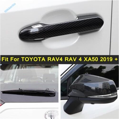 Lapetus Chrome Carbon Fiber Look Side Door Handle Grab Cover Trim For TOYOTA RAV4 RAV 4 XA50 2019 2020 2021 Car Accessories