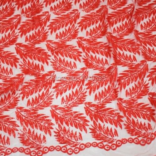 Lastest Red Lace African lace fabric with sequins for party dress