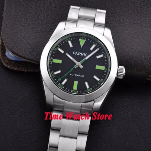Parnis 40mm black dial green marks luminous flash hand sapphire glass MIYOTA Automatic mens watch 206 relogio masculino