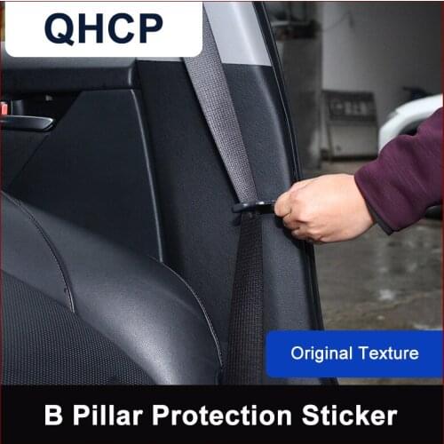 QHCP Car Inner B Pillar Sticker Door Column Protection Safety Belt Buckle Anti-scratch Leather For Toyota Camry 2018 Accessories