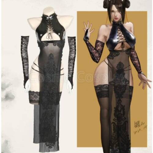 Qipao Cos Anime Net Cheongsam Cosplay Costume Lacquer Set Hot Sexy Lingerie Net Qipao Black Chi-pao Smoking