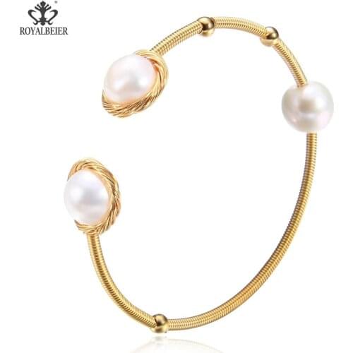 RoyalBeier Opening Adjustable Irregular Big Head Pearl Bracelet Natural Fresh Water Pearl Copper Bracelet Cuff Jewelry