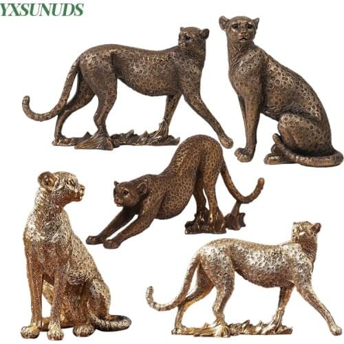 Nordic Jaguar Statue Ornaments Home Retro Simple Figurines Crafts Decoration Resin Leopard Miniaturas Sculpture Art Artwork Gift