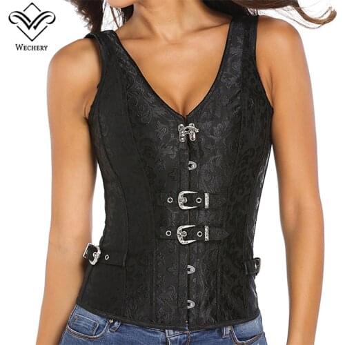 Wechery Corset Steampunk Gothic Corsets And Bustiers Modeladora Black Vest 12 Steel Boned Bustier Corselet Modeling Strap