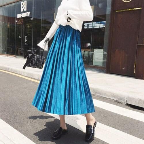 Korea 2020 New Spring And Autumn High Waist Velvet Elastic High Waist A-line Big Bottoms Long Halfbody Skirt Wholesale WK002