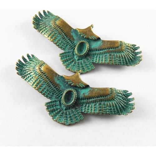 Julie Wang 5PCS Antique Green Bronze Charms Simulated Animal Flying Eagle Hanging Pendants Earring Necklace Accessories