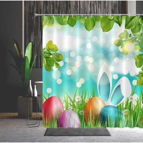 Easter Shower Curtain Set Easter Eggs Cute Rabbit Cross Thank God Polyester Fabric Mildew Proof Curtains For Bedroom