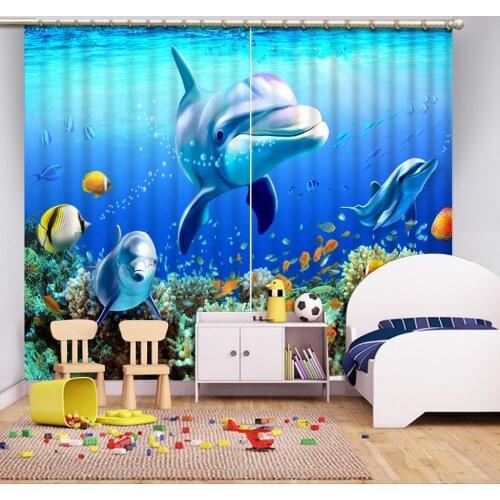 Custom curtains curtains 3d Dolphin underwater world of coral home bedroom decoration kids room window curtains