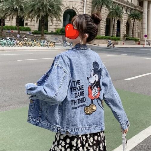 Disney Mickey Mouse Women Denim Jackets Autumn Harajuku Oversized Jean Jacket Loose Long Sleeve Female Coat Clothes Lady Outwear