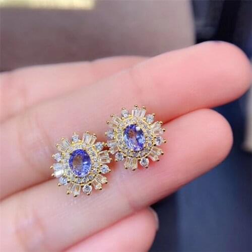 100% natural VVS tanzanite stud earrings 5 mm * 4 mm Trillion cut tanzanite earring for wedding solid 925 silver tanzanite jewel