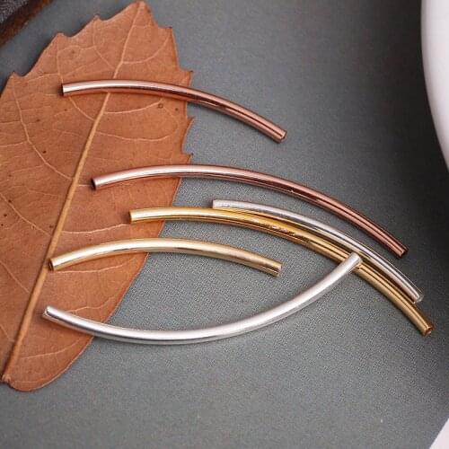 20Pcs Long Copper Curved Tube Spacers Connectors Brass Spacer Necklace Bracelet Charm Beads With Fillagree Jewelry Making 27172