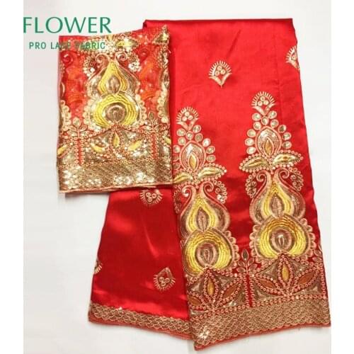 2020 High Quality George Lace Fabric With Net Lace Red Guipure Lace For India Lady Dress Sewing Nigeria Embroidery George Fabric