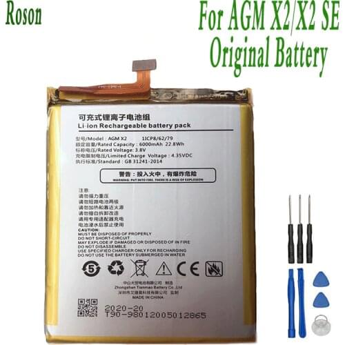 Roson For AGM X2 X2 SE Battery 6000mAh 100% New Replacement Accessory Accumulators For AGM X2 X2 SE+Tools