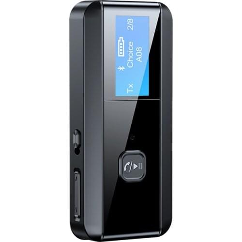 Bluetooth 5.0 Audio Transmitter Receiver AptX HD HiFi Lossless Sound Quality Wireless Adapter LCD 3.5mm Aux Jack For TV PC Car