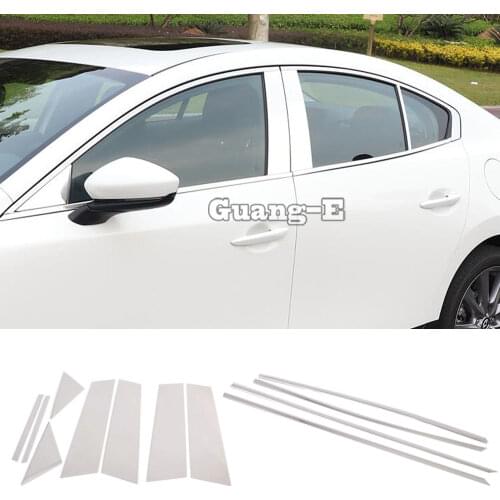 Car Sticks Stainless Steel Glass Window Garnish Pillar Middle Column Strip Trim Parts For Mazda 3 Mazda3 Axela M3 2019 2020 2021