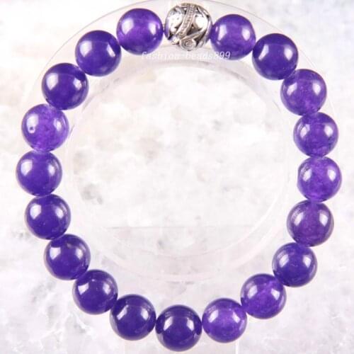 Bracelet 6 8 10 12 MM Natural Stone Gem Round Beads Stretch Purple Jades Bangle Charm Strand Fashion Jewelry 8"