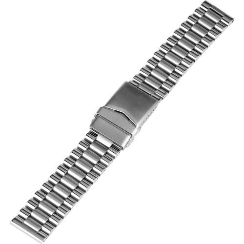 Men Silver Black Stainless Steel Watch Band Folding Clasp With Safety Male Wristband Metal Bracelet Classic Quick Release 22MM