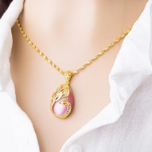 1set Fashion Pendant Necklace Gold Color Collar Statement Gem peacock pendant Choker Necklace for Women Jewelry Wedding Party